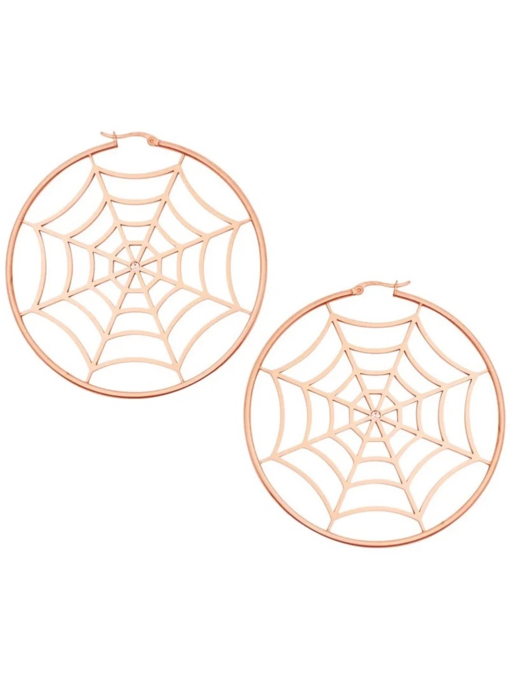 BNIB SOURPUSS ROSE GOLD SPIDERWEB HOOP EARRINGS - Picture 2 of 6